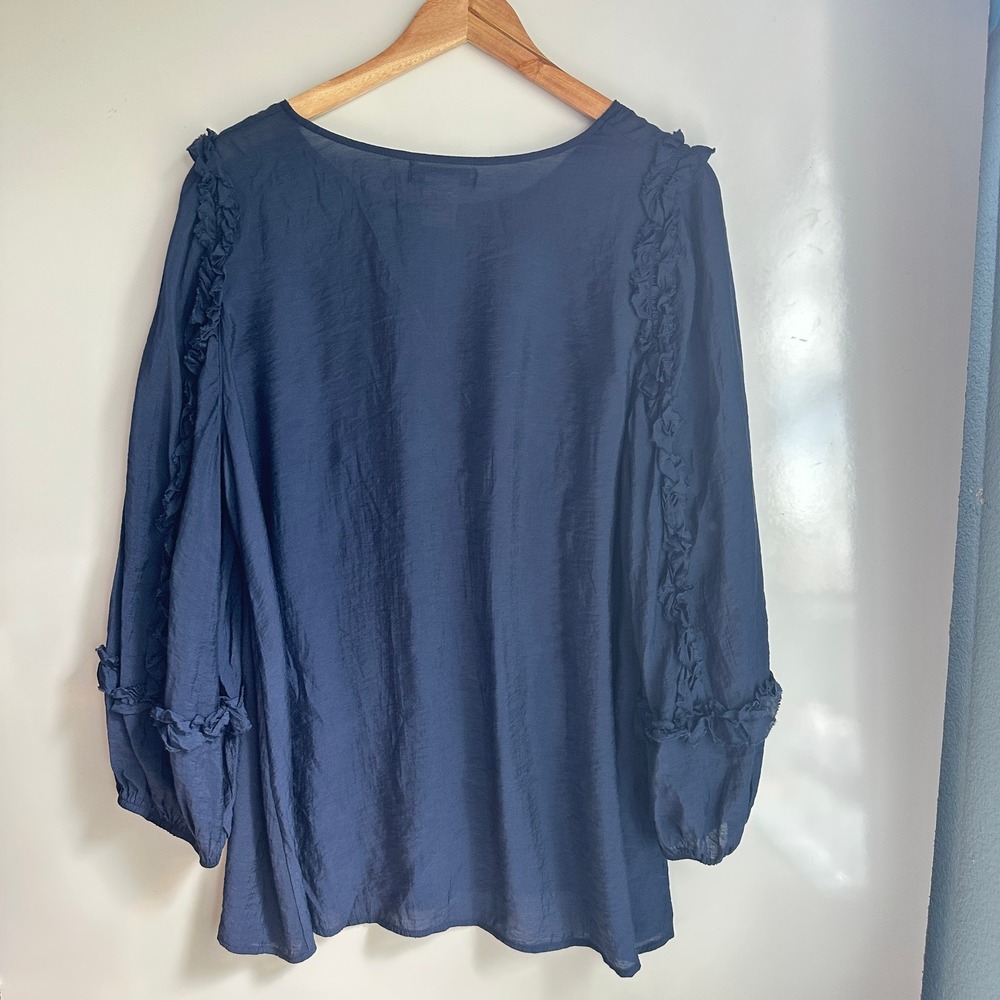 Paisley Vine‎ Tunic Top Navy Coquette Long Sleeve XL Chic Classic Feminine - Picture 7 of 9